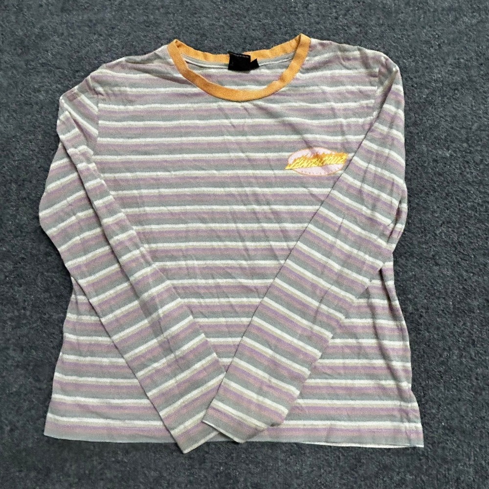 Santa Cruz Long Sleeve Shirt Womens Size S Multi Color Striped Skate Graphic Tee